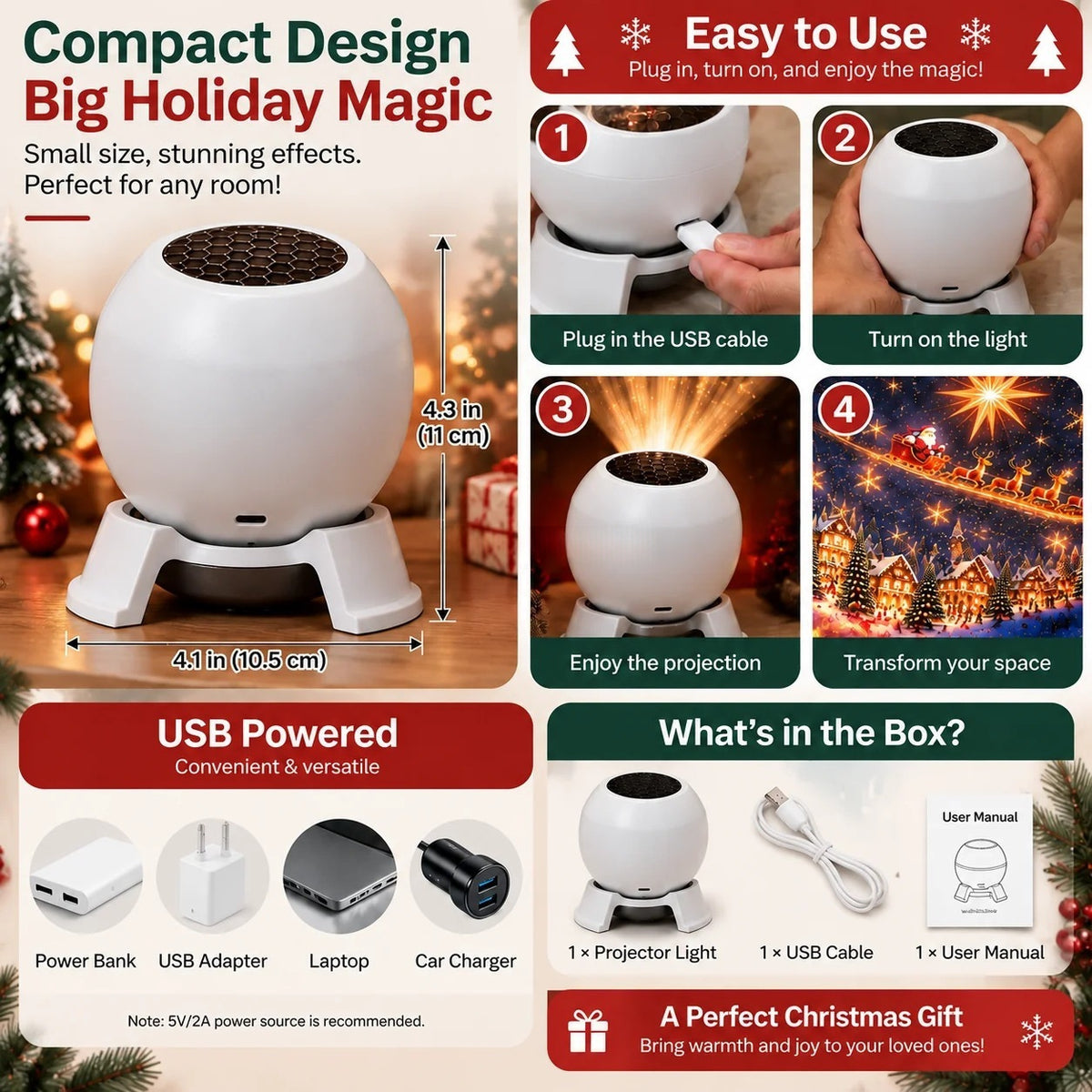 Christmas Magic Projection Light - Waterproof Outdoor Holiday Decorati ...